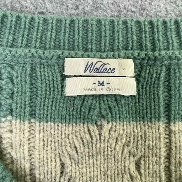 WALLACE 100% Lambswool Cable-Knit Fisherman Sweater Cream Sage Women's Size M‎ - Picture 3 of 8